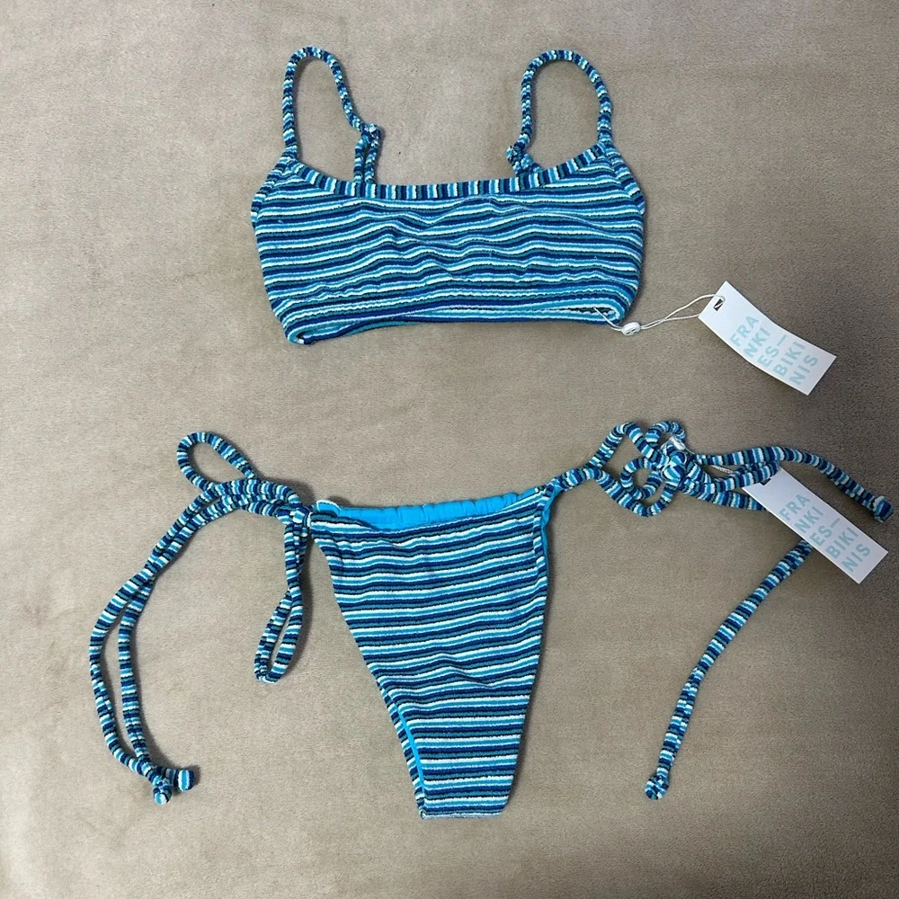 Frankie's Bikinis Terry Skimpy Bikini Bottom and Top Striped Set